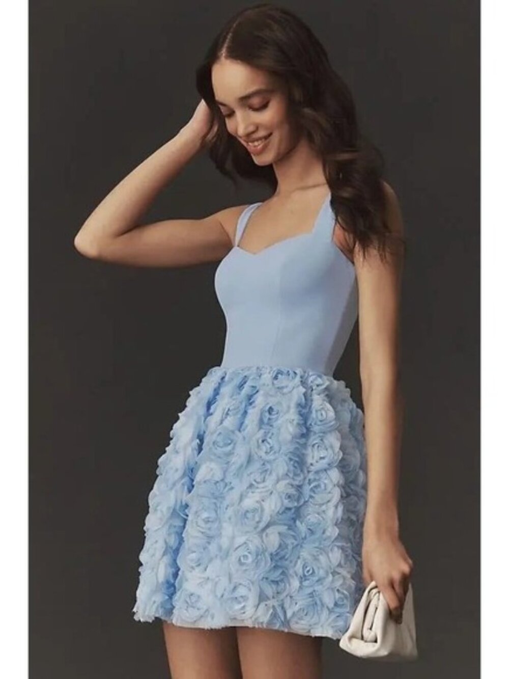 Dress the Population Melanie 3D Floral Appliqué Minidress Sky Blue